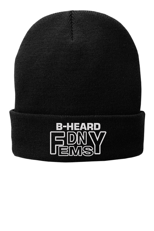 FDNY EMS Station 90 B-HEARD embroidered CP90L fleece-lined cuffed beanie in black